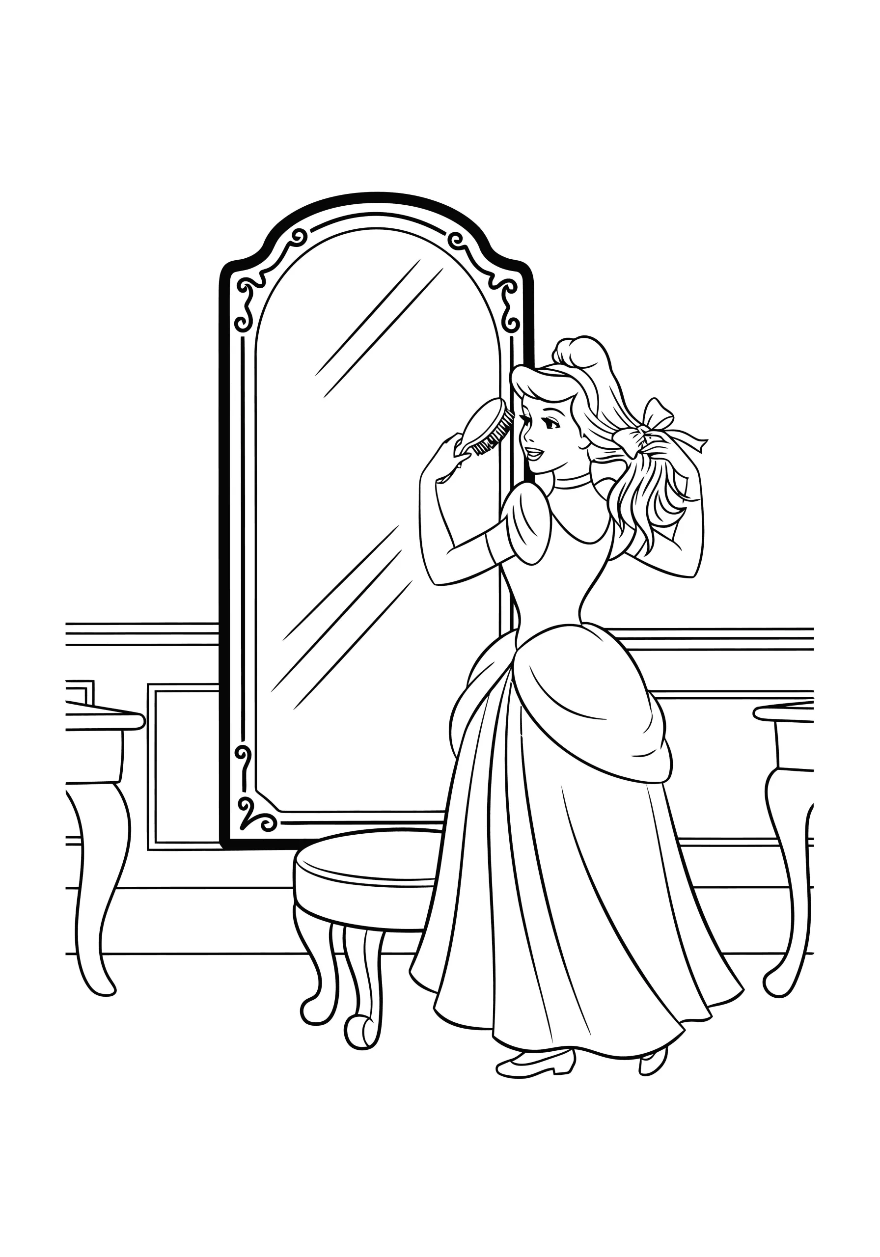 Gambar Mewarnai Cinderella Bercermin