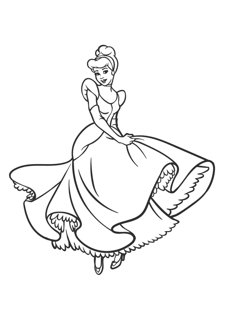 Gambar Mewarnai Cinderella Dengan Gaun Cantik