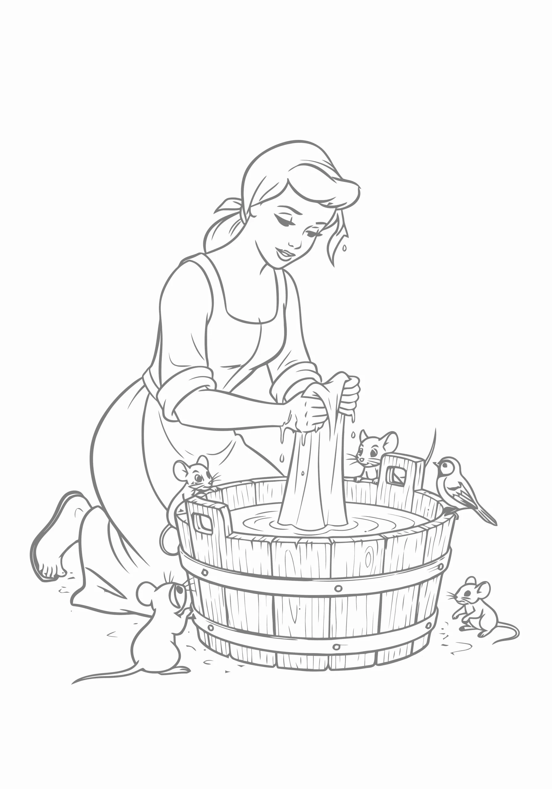 Gambar Mewarnai Cinderella Mencuci