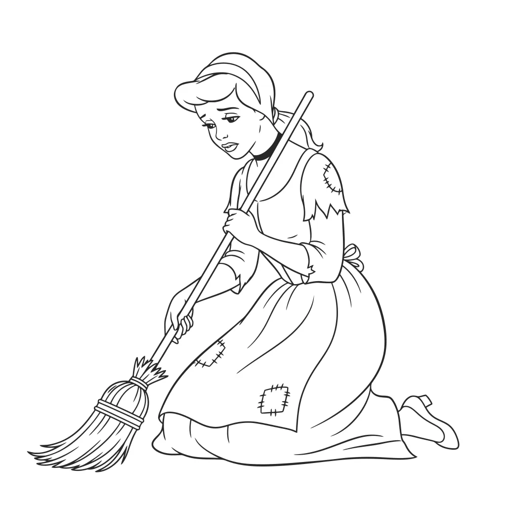 Gambar Mewarnai Cinderella Menyapu
