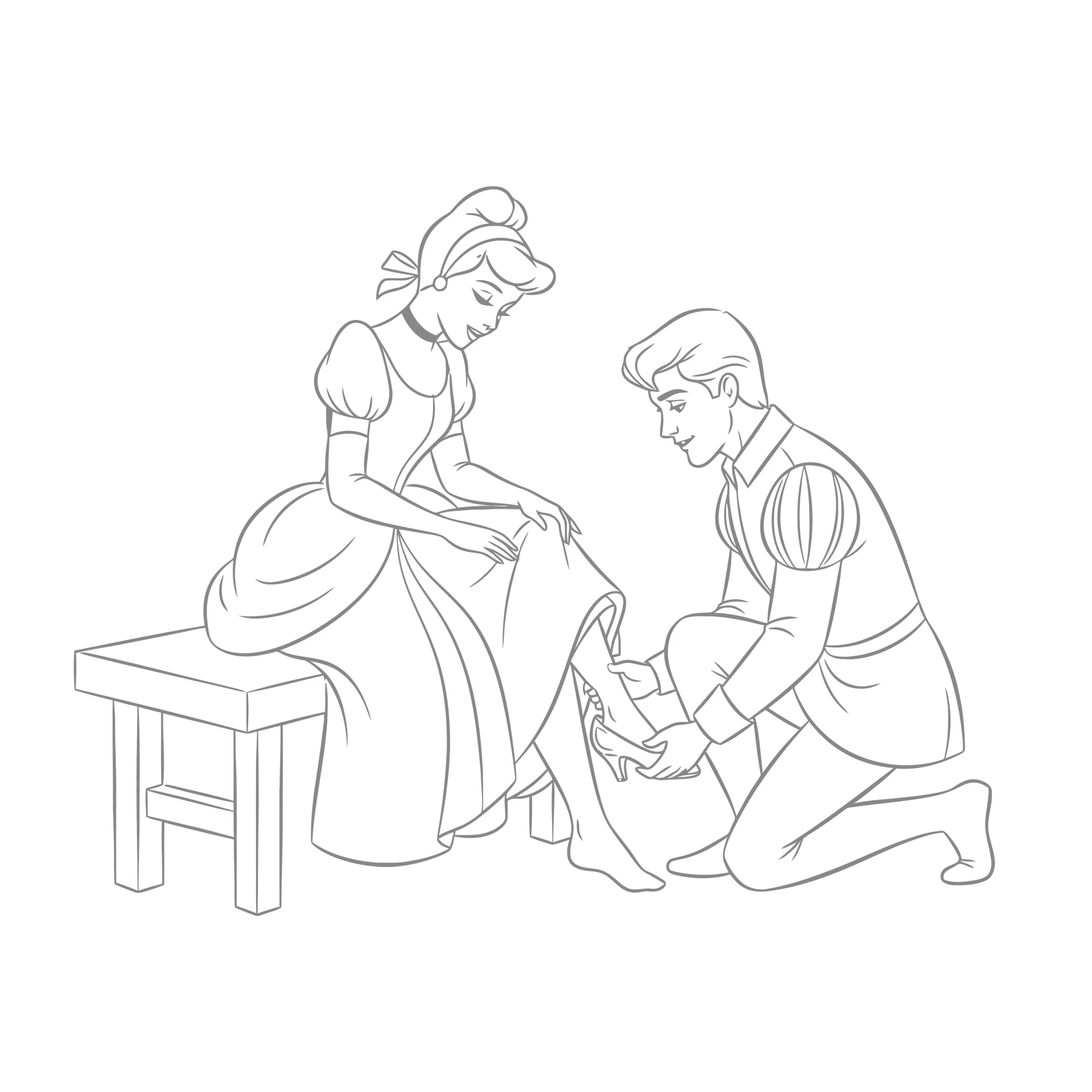 Gambar Mewarnai Cinderella Pangeran dan Sepatu Kaca
