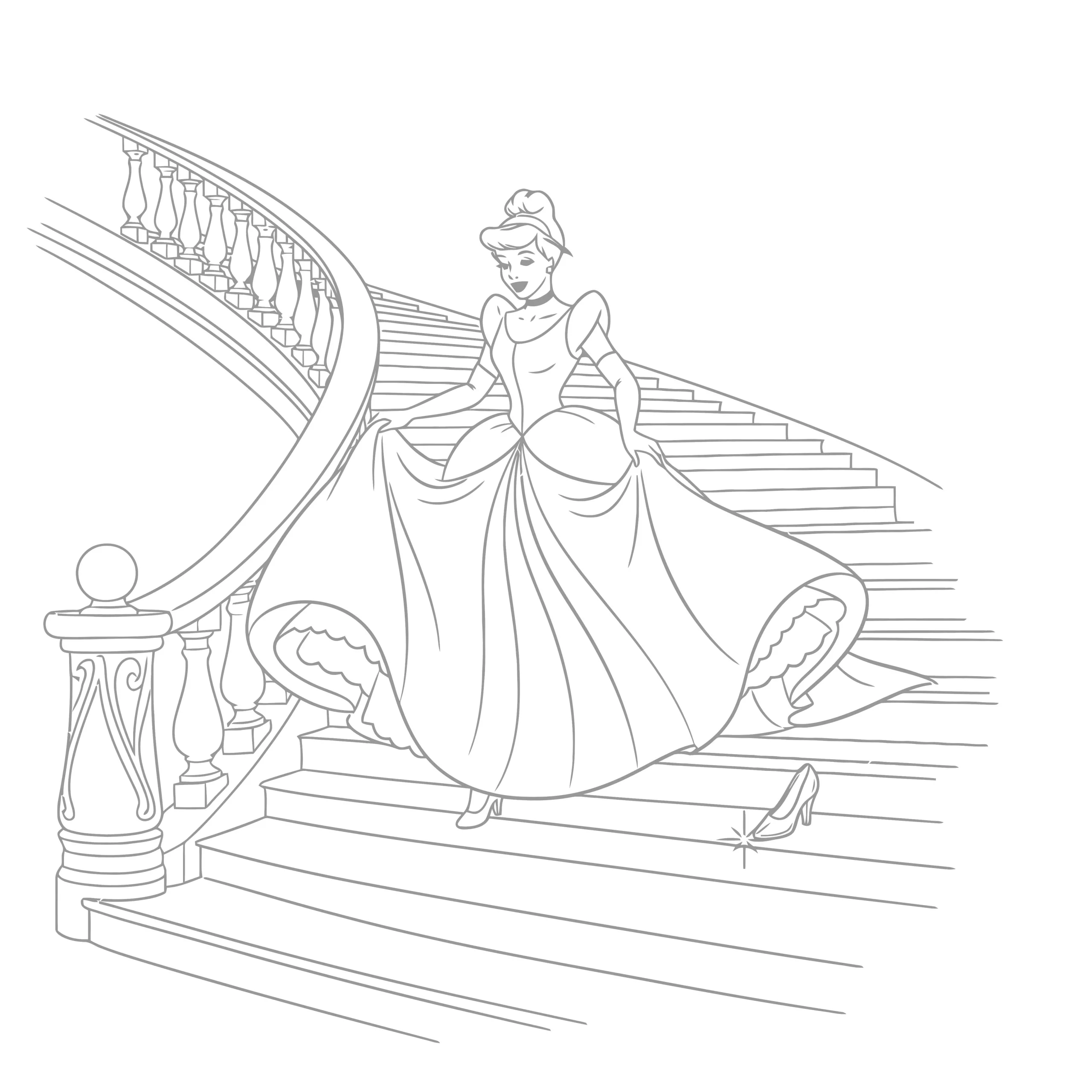 Gambar Mewarnai Cinderella Turun Tangga
