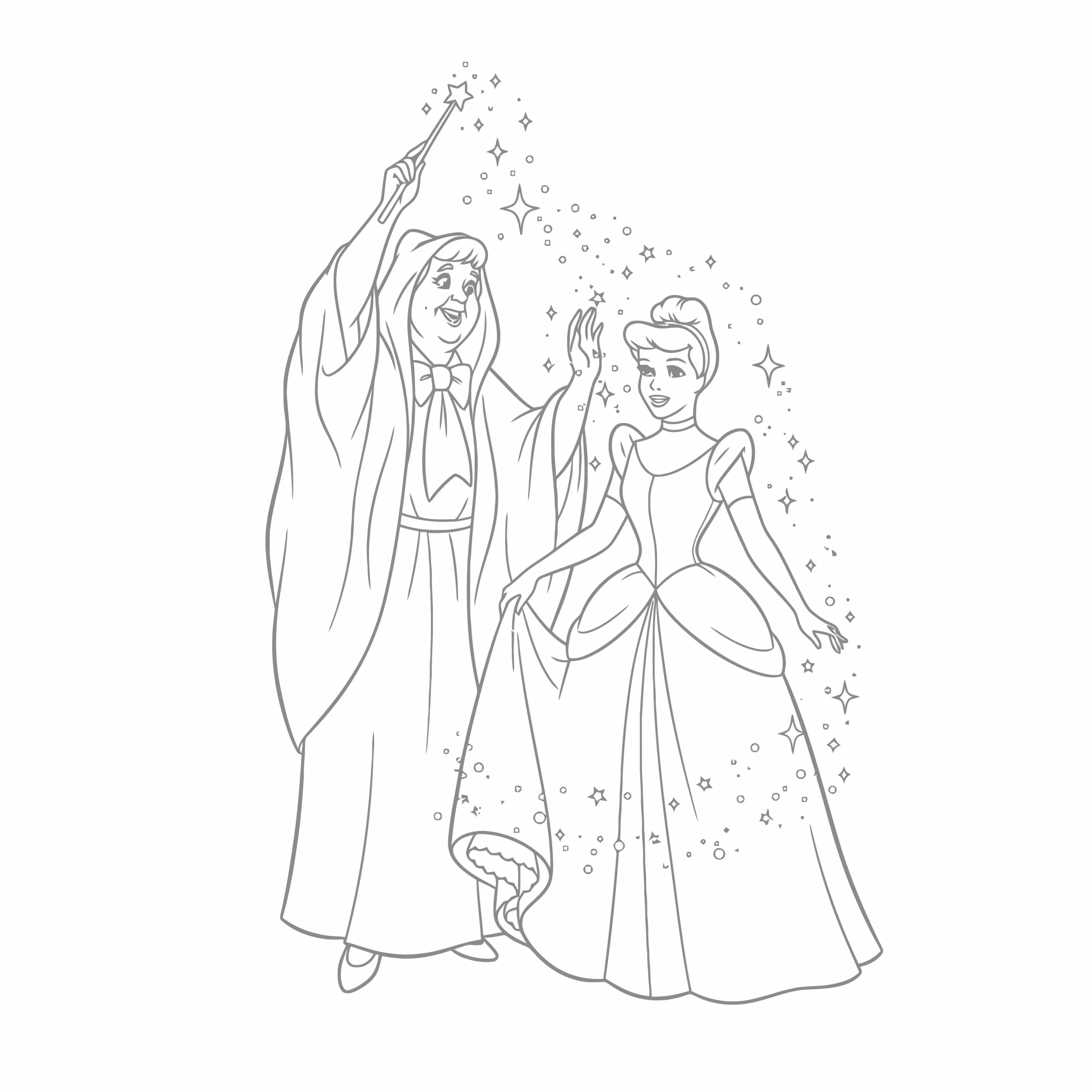 Gambar Mewarnai Cinderella dan Ibu Peri