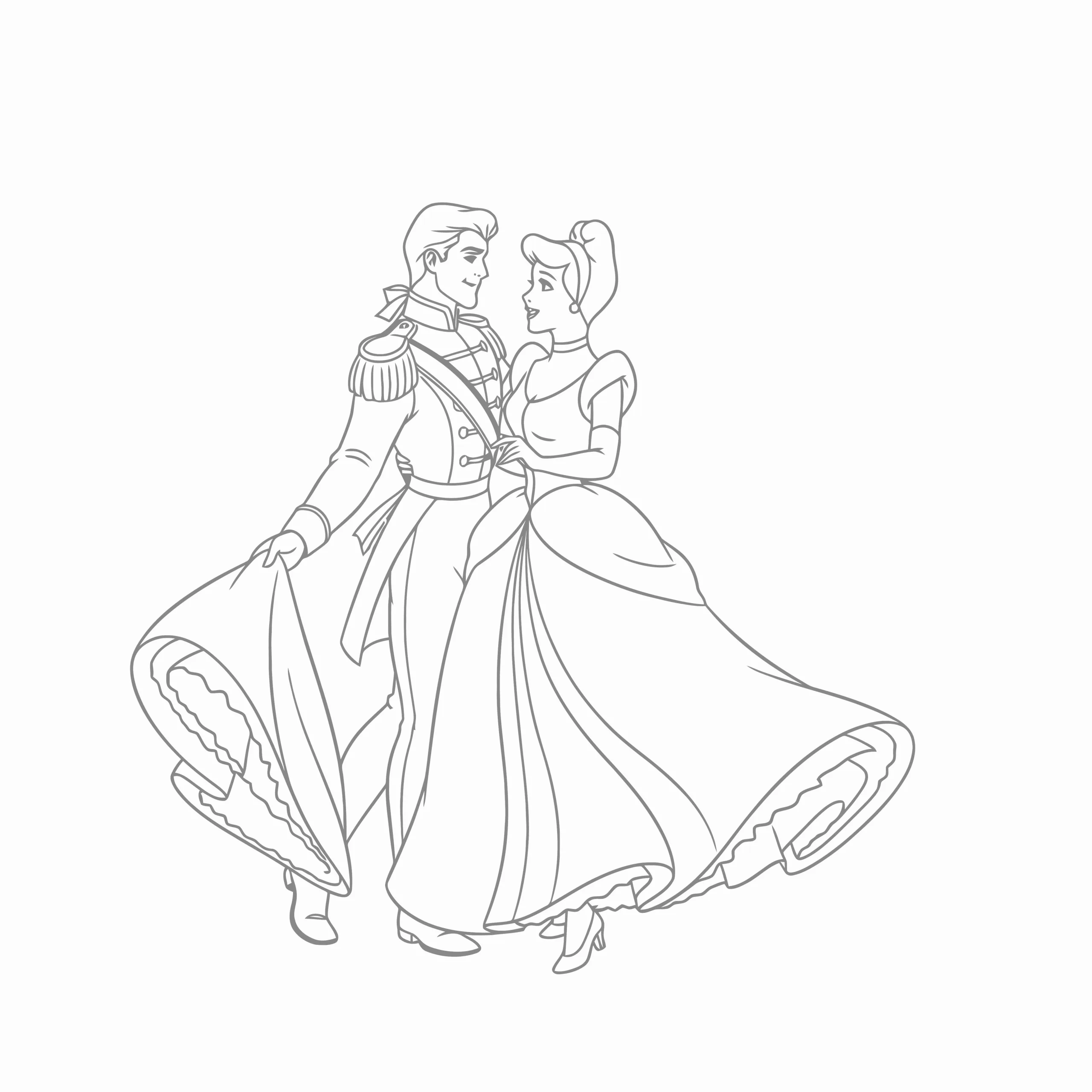 Gambar Mewarnai Cinderella dan Pangeran
