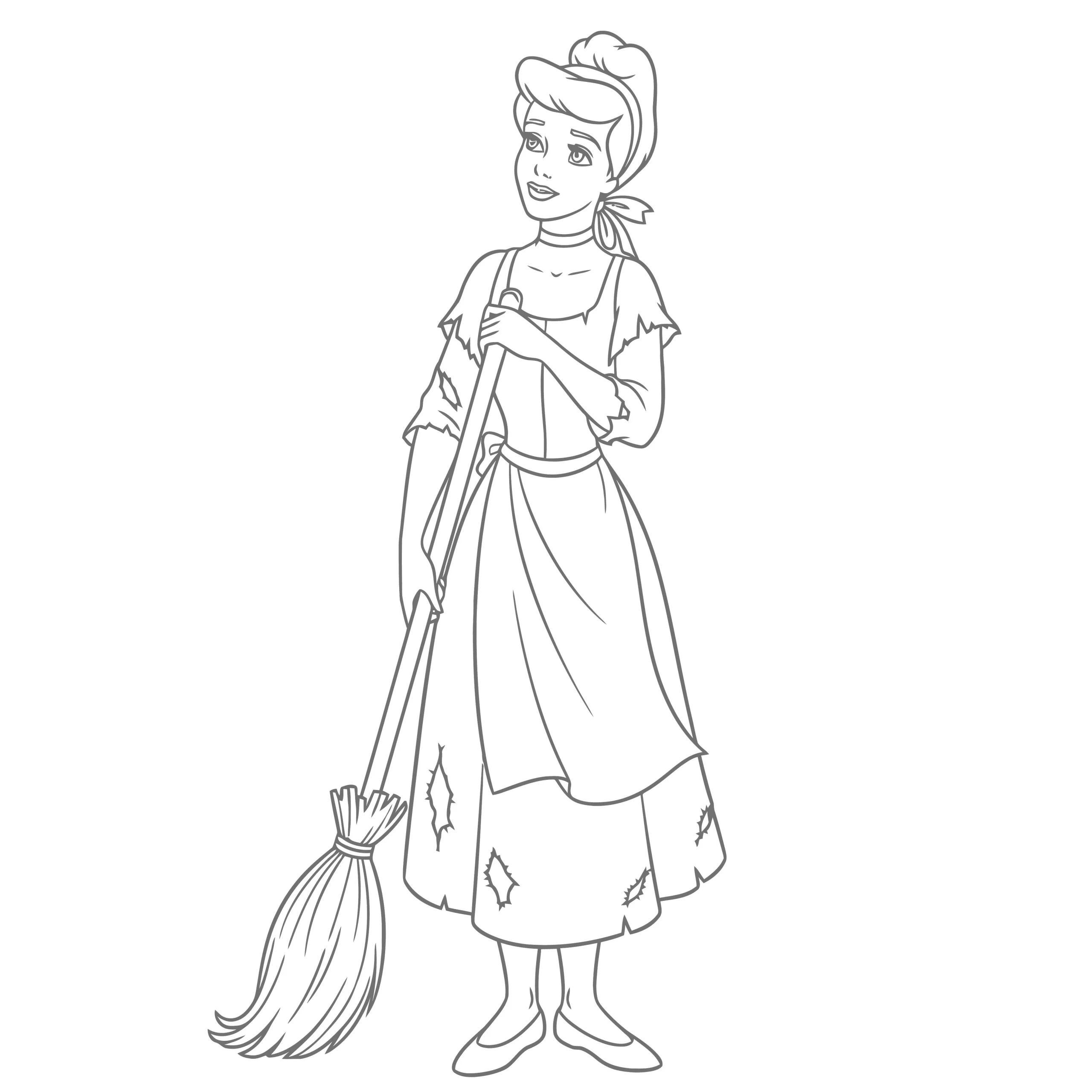 Gambar Mewarnai Cinderella dengan Pakaian Lusuh