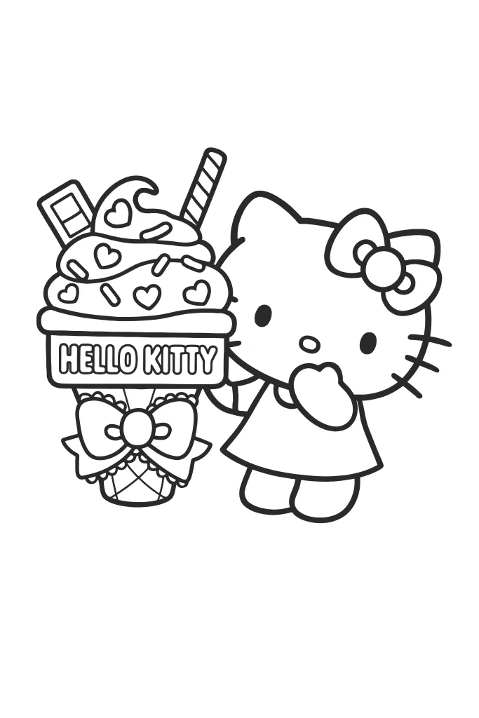 Gambar Mewarnai Hello Kitty Makan Ice Cream