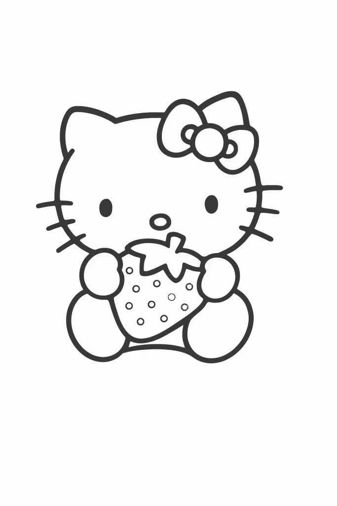 Gambar Mewarnai Hello Kitty Makan Stroberi