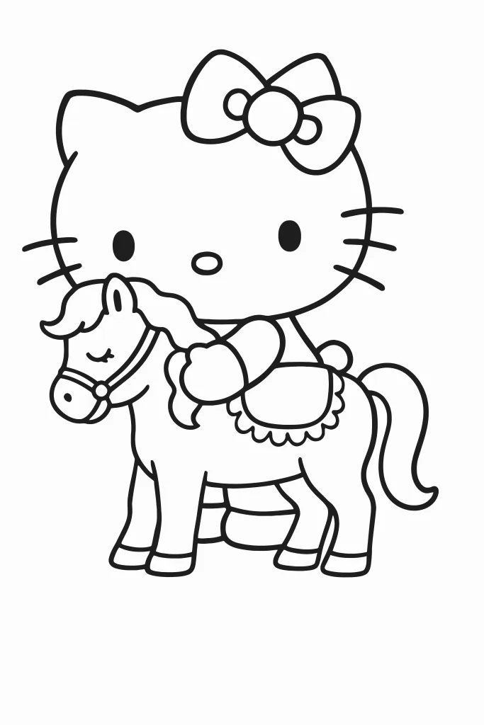 Gambar Mewarnai Hello Kitty Naik Kuda Poni
