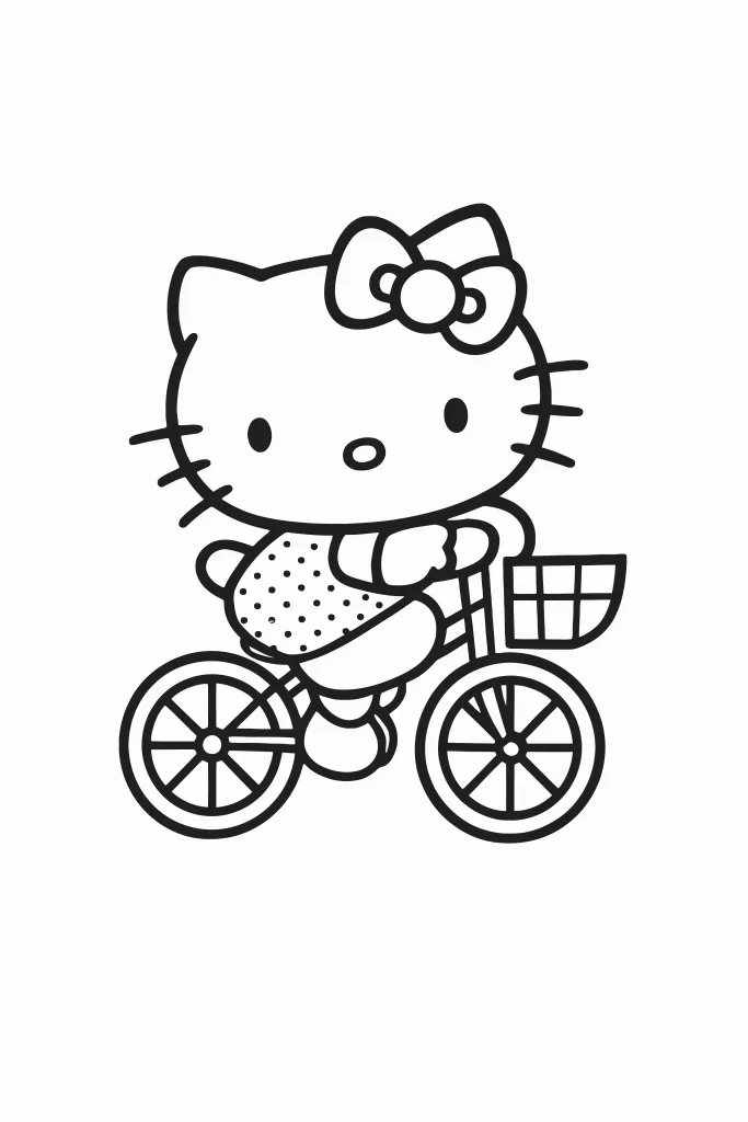 Gambar Mewarnai Hello Kitty Naik Sepeda