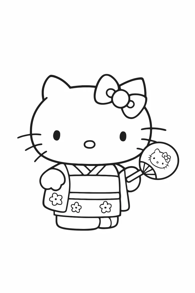 Gambar Mewarnai Hello Kitty Pakaian Kimono