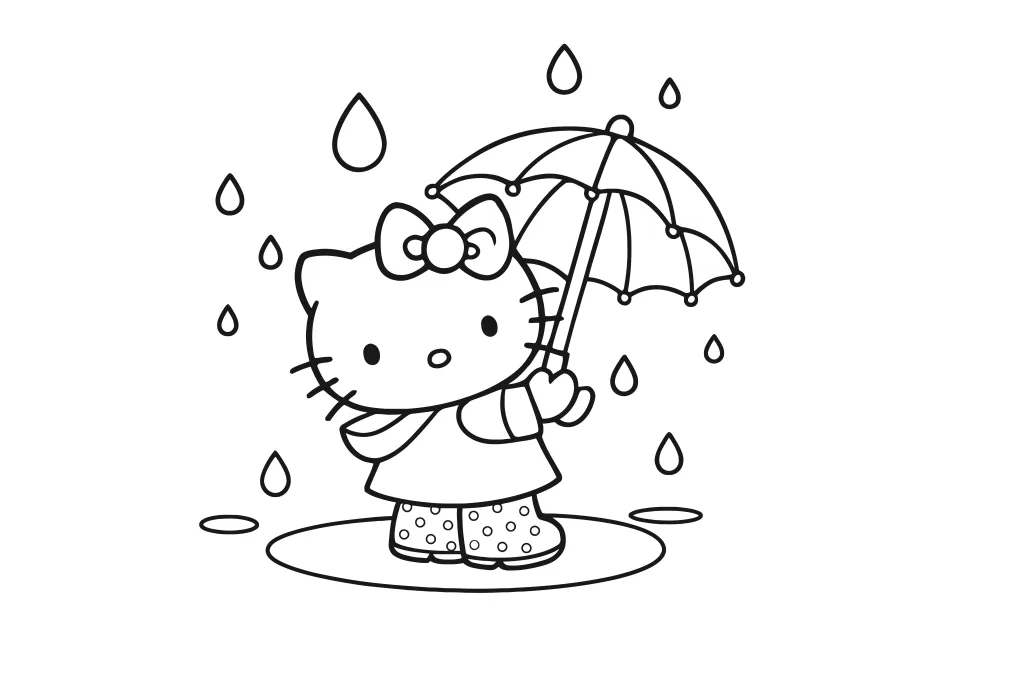 Gambar Mewarnai Hello Kitty dan Payung