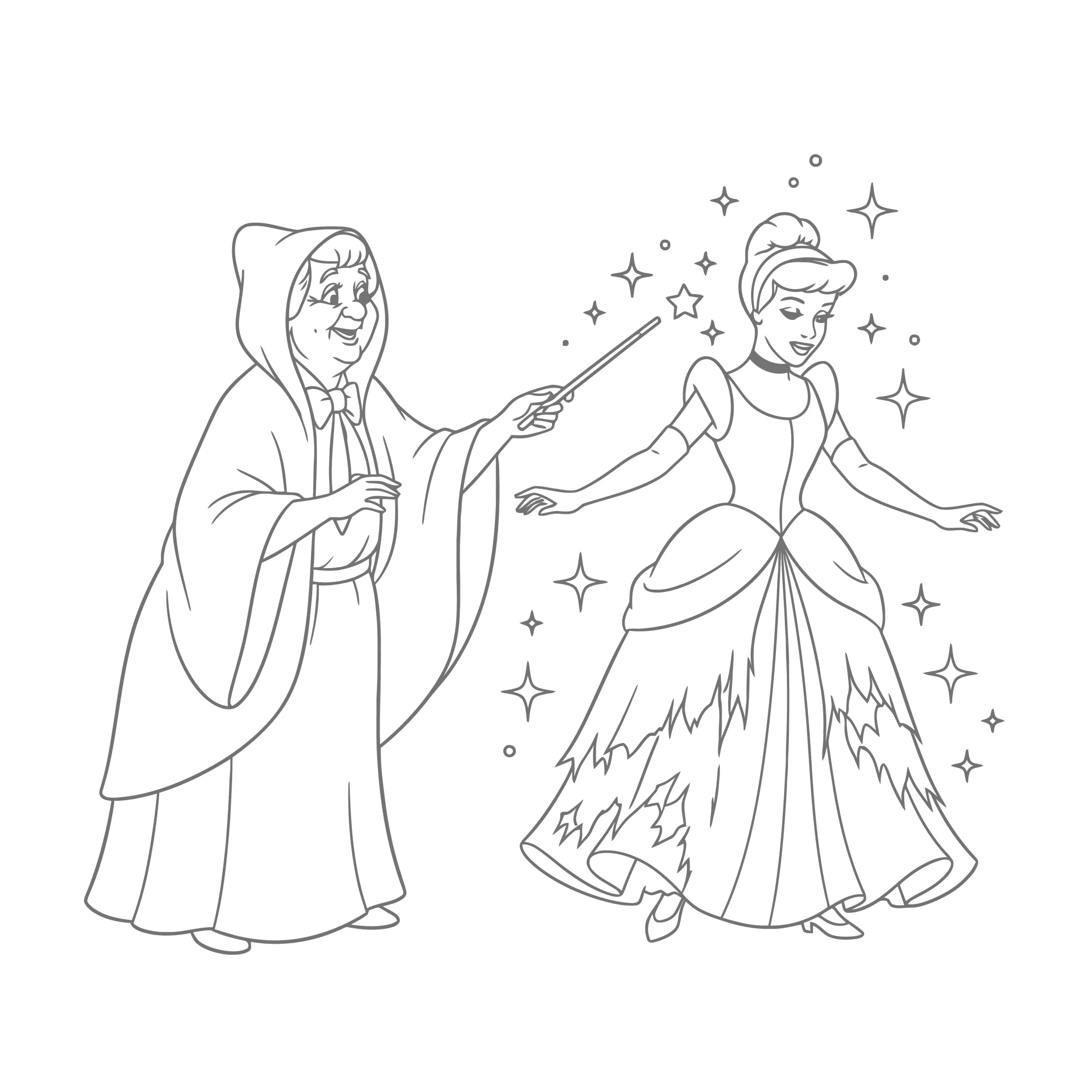 Gambar Mewarnai Ibu Peri Merubah Cinderella