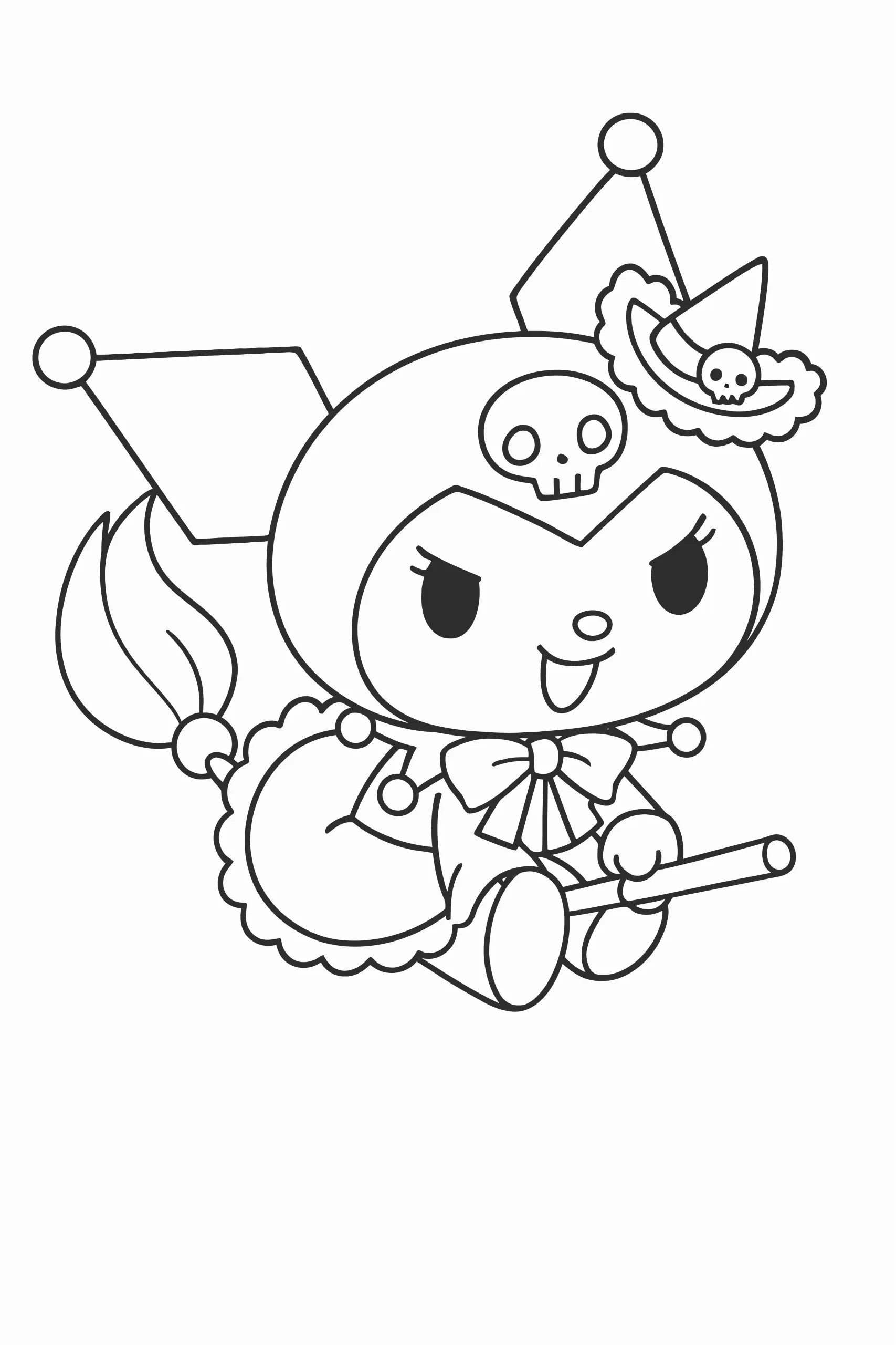 Gambar Mewarnai Kuromi Naik Sapu Terbang