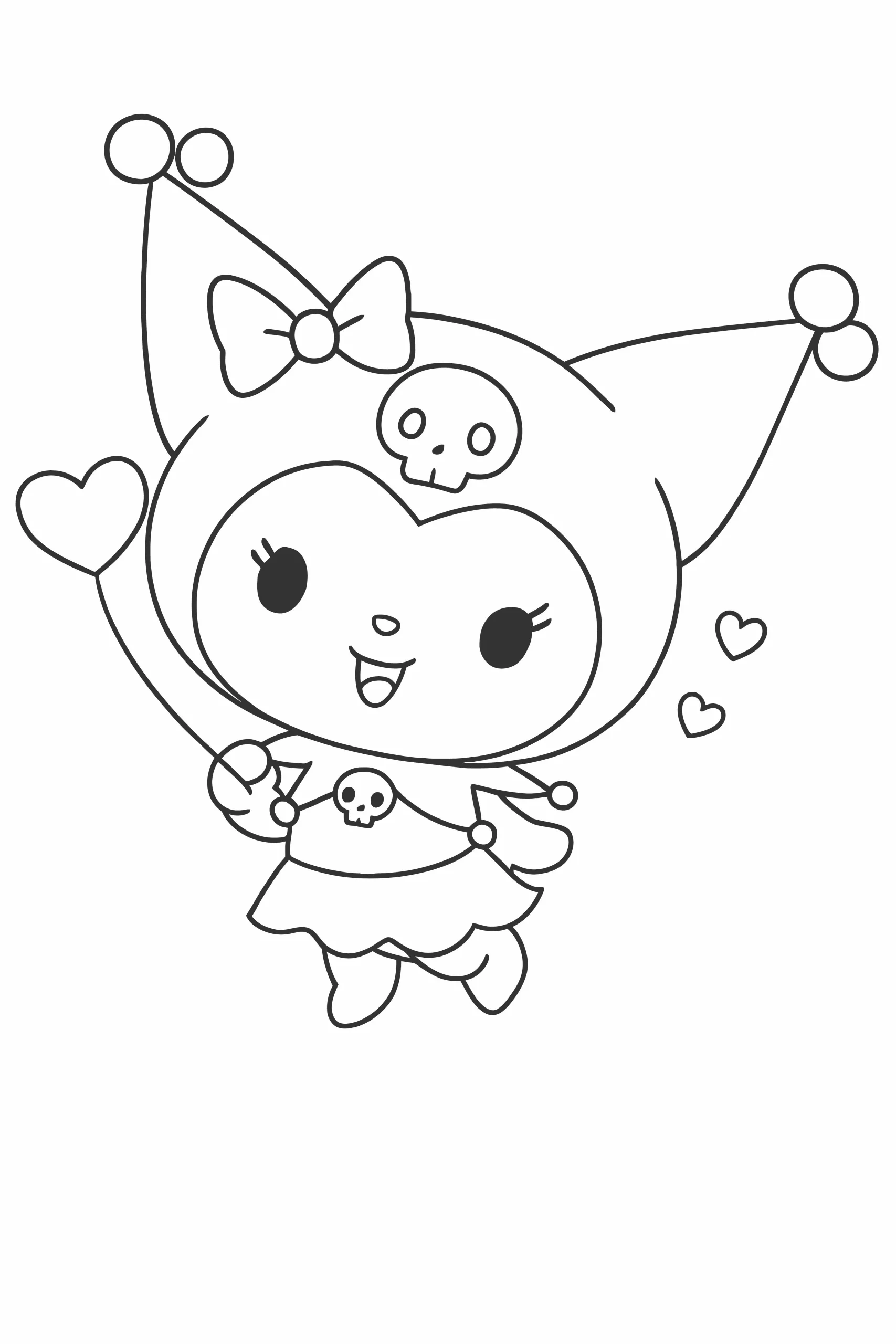 Gambar Mewarnai Kuromi dan Balon Hati