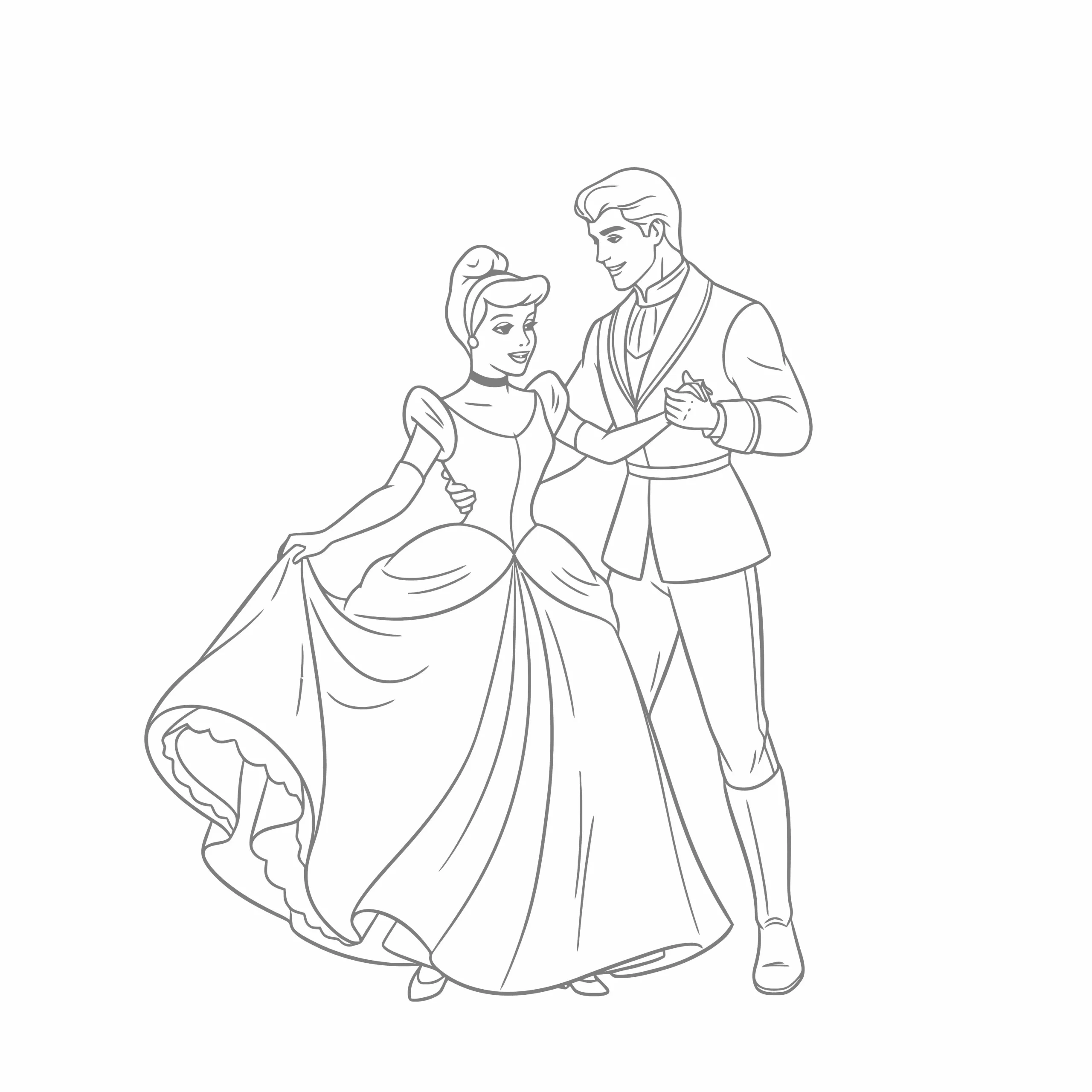 Gambar Mewarnai Pengeran Berdansa dengan Cinderella
