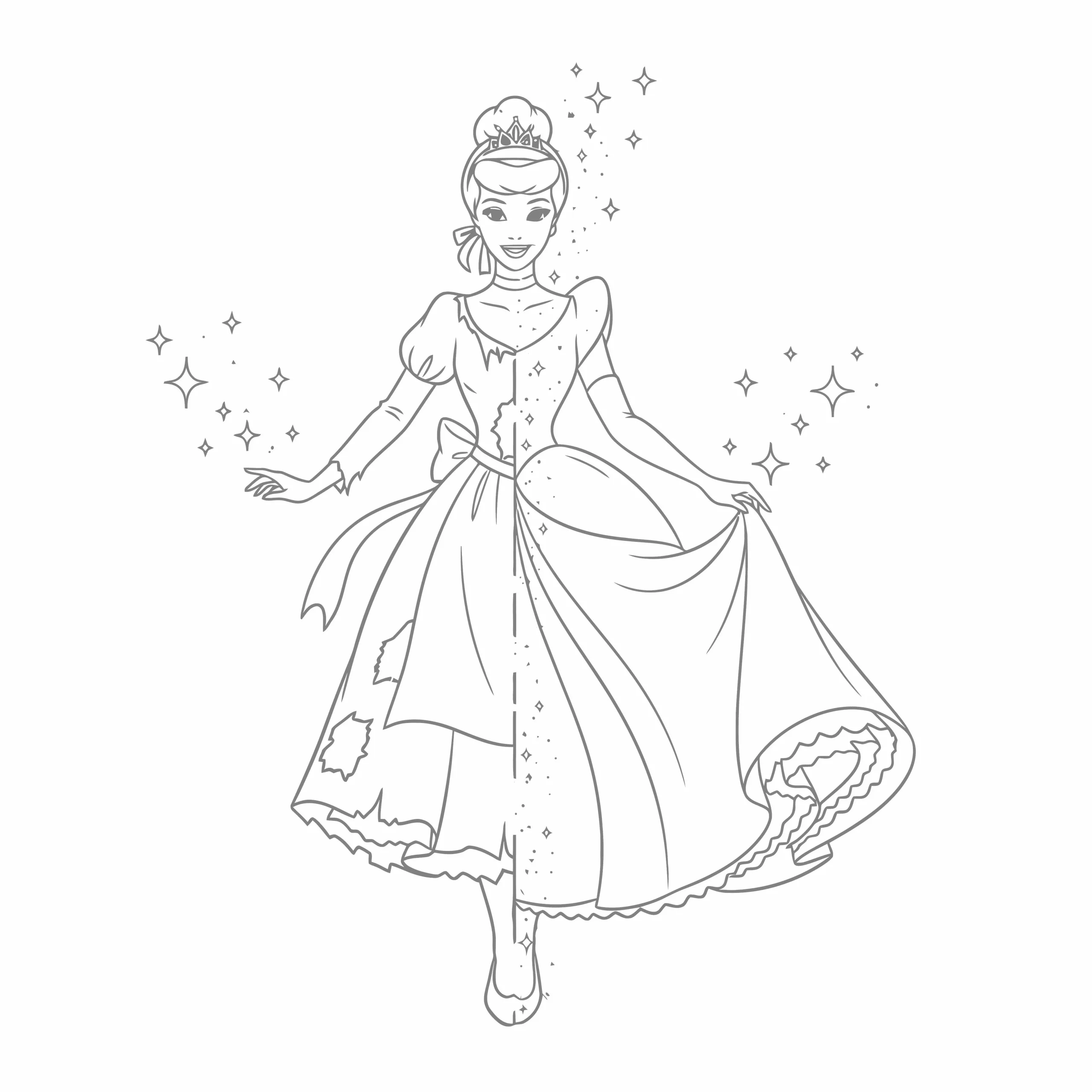 Gambar Mewarnai Perubahan Gaun Cinderella