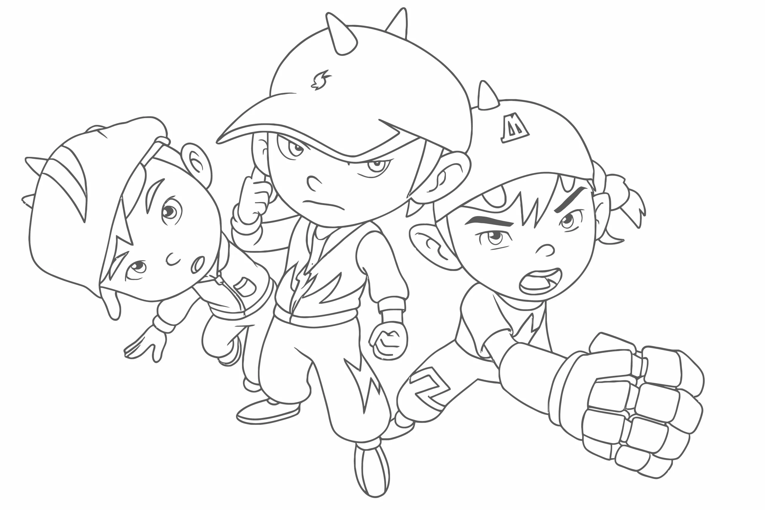 Gambar Mewarnai Tiga Boboiboy