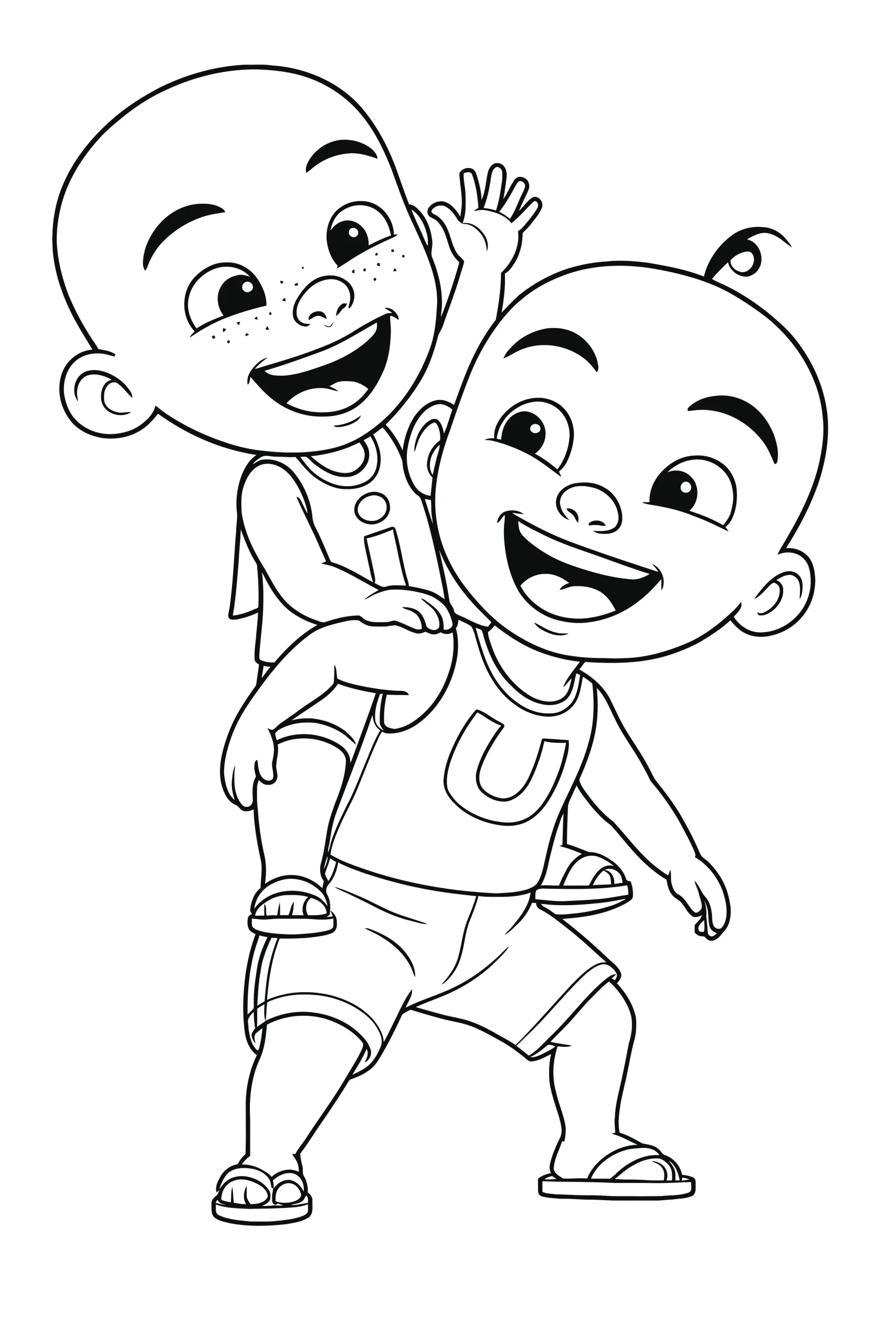 Gambar Mewarnai Upin Menggendong Ipin