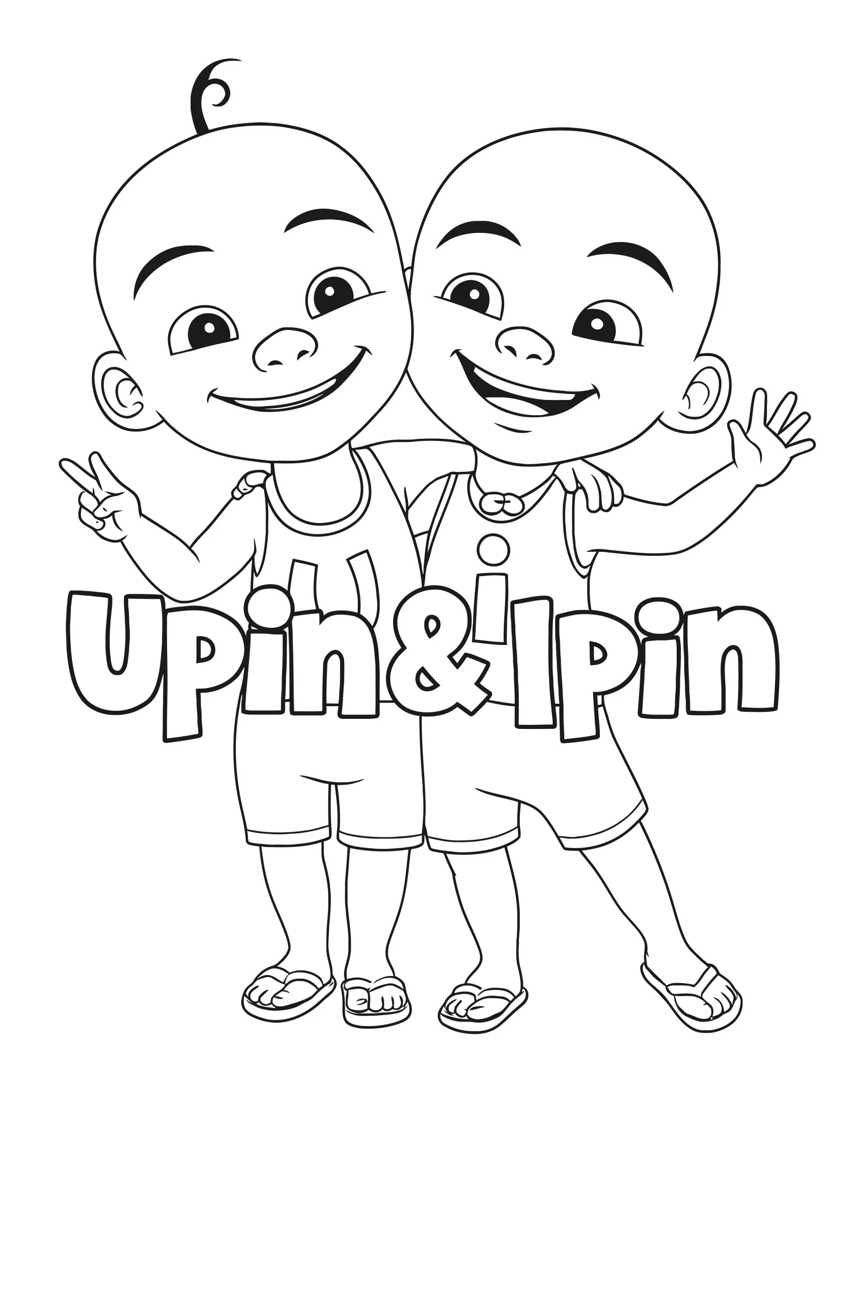 Gambar Mewarnai Upin dan Ipin Pelukan