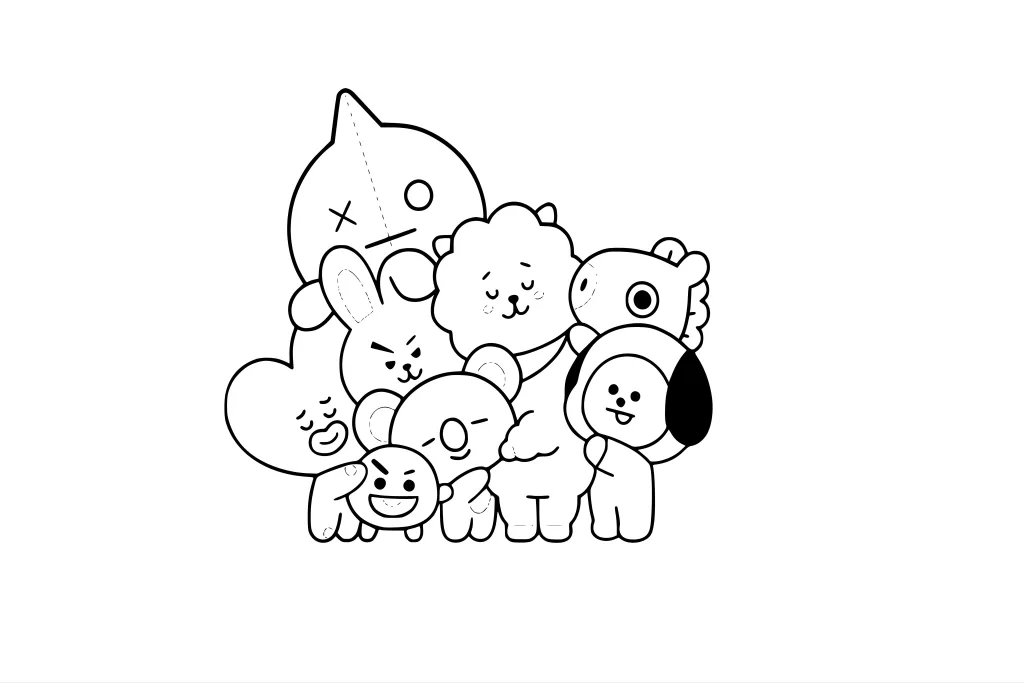 Gambar Mewarnai BT21 Berpelukan