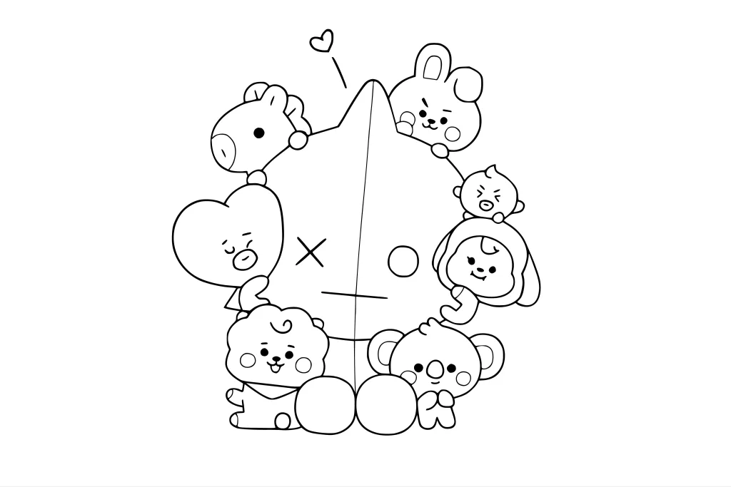 Gambar Mewarnai BT21 Memeluk Van Besar