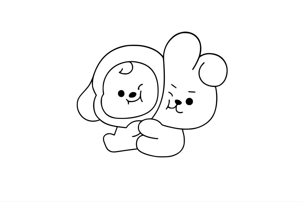 Gambar Mewarnai Chimmy dan Cooky Berpelukan