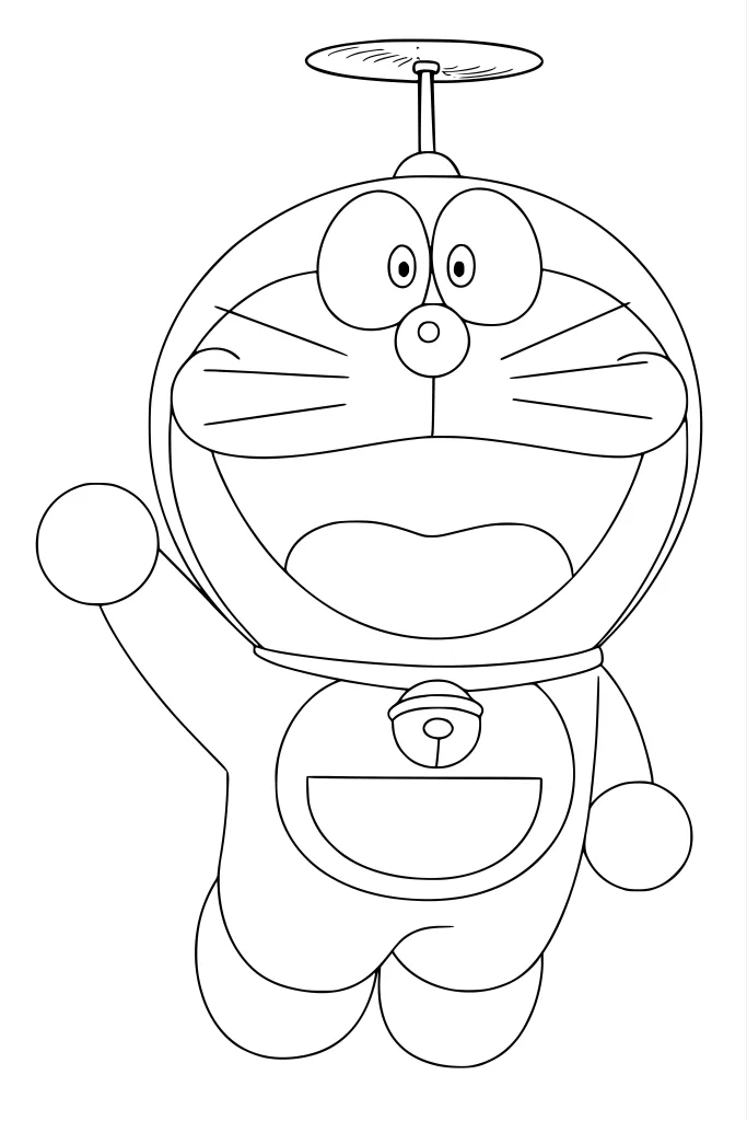 Gambar Mewarnai Doraemon Naik Baling Baling Bambu