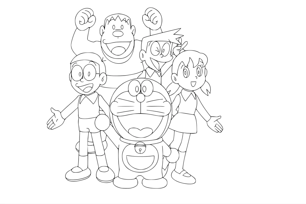 Gambar Mewarnai Doraemon dan Kawan Kawan