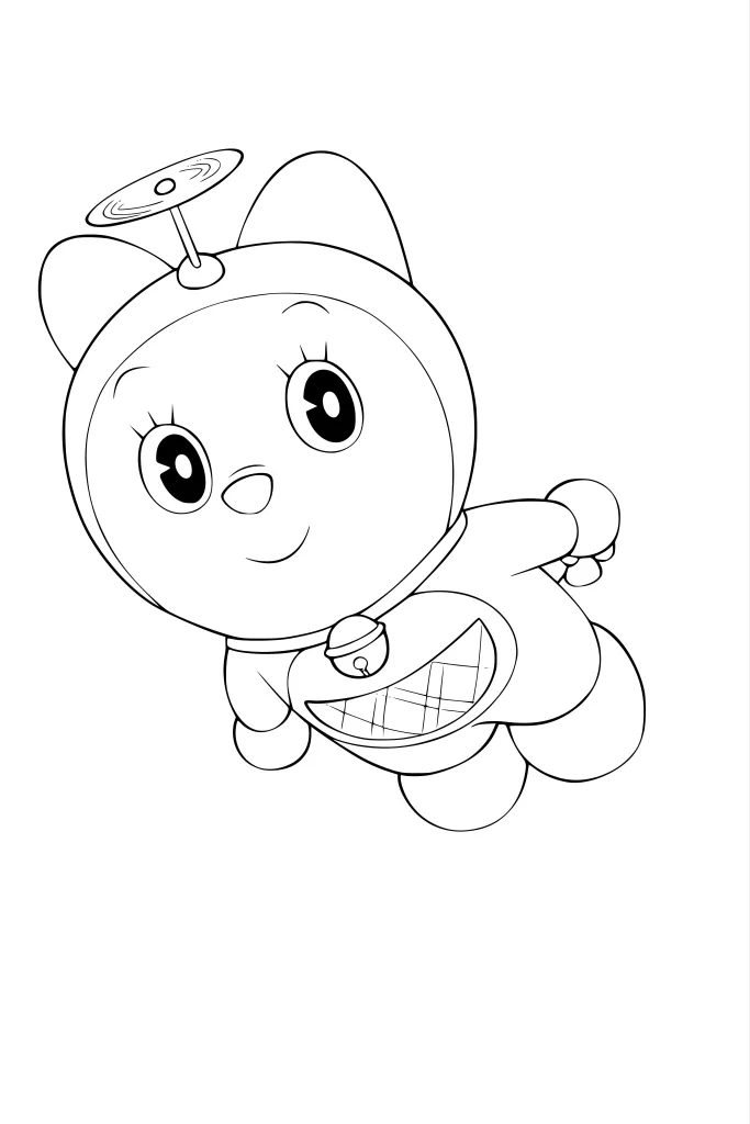 Gambar Mewarnai Dorami Naik Baling Baling Bambu