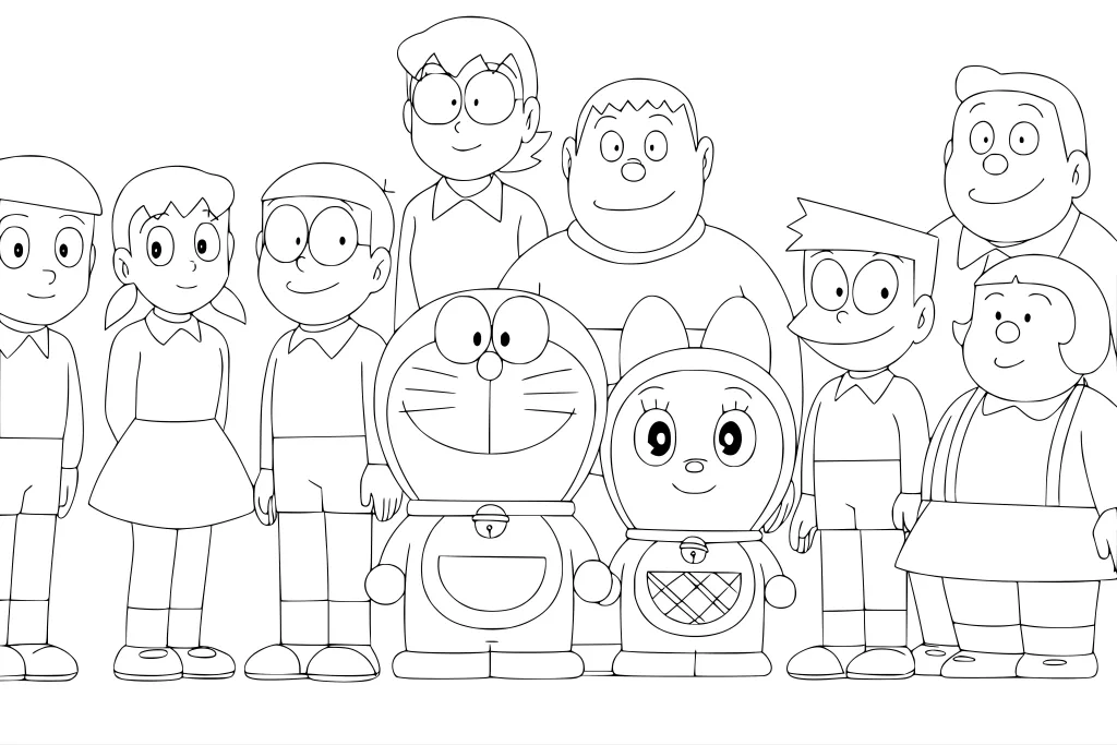 Gambar Mewarnai Keluarga Doraemon