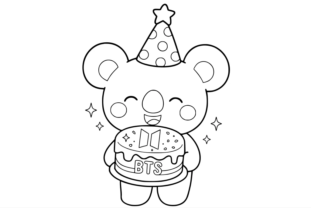 Gambar Mewarnai Koya dan Kue Ulang Tahun
