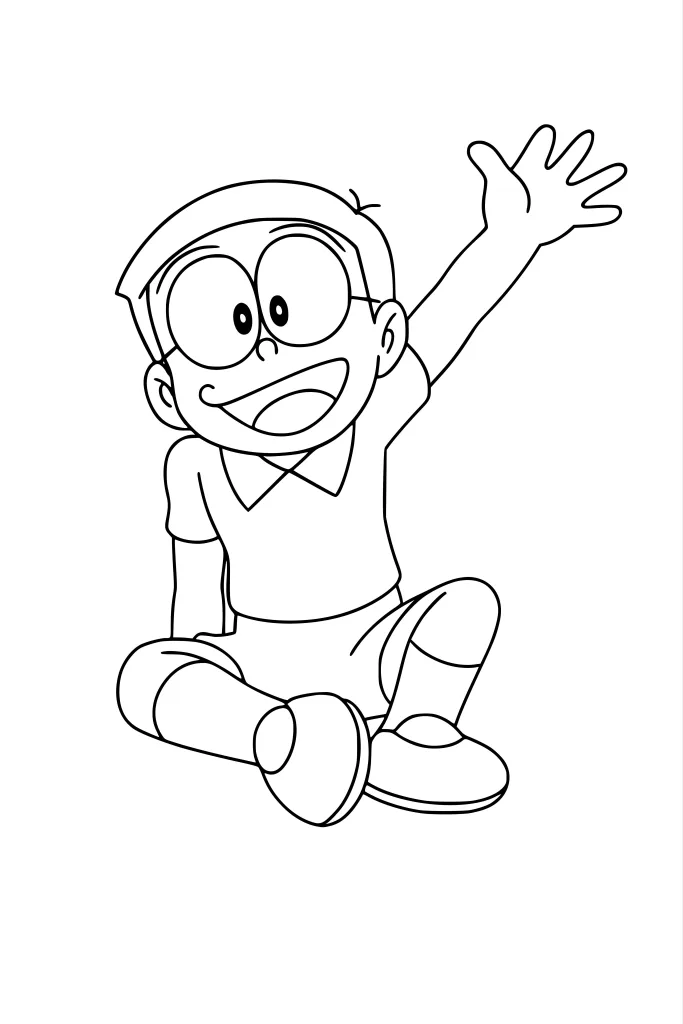 Gambar Mewarnai Nobita Duduk