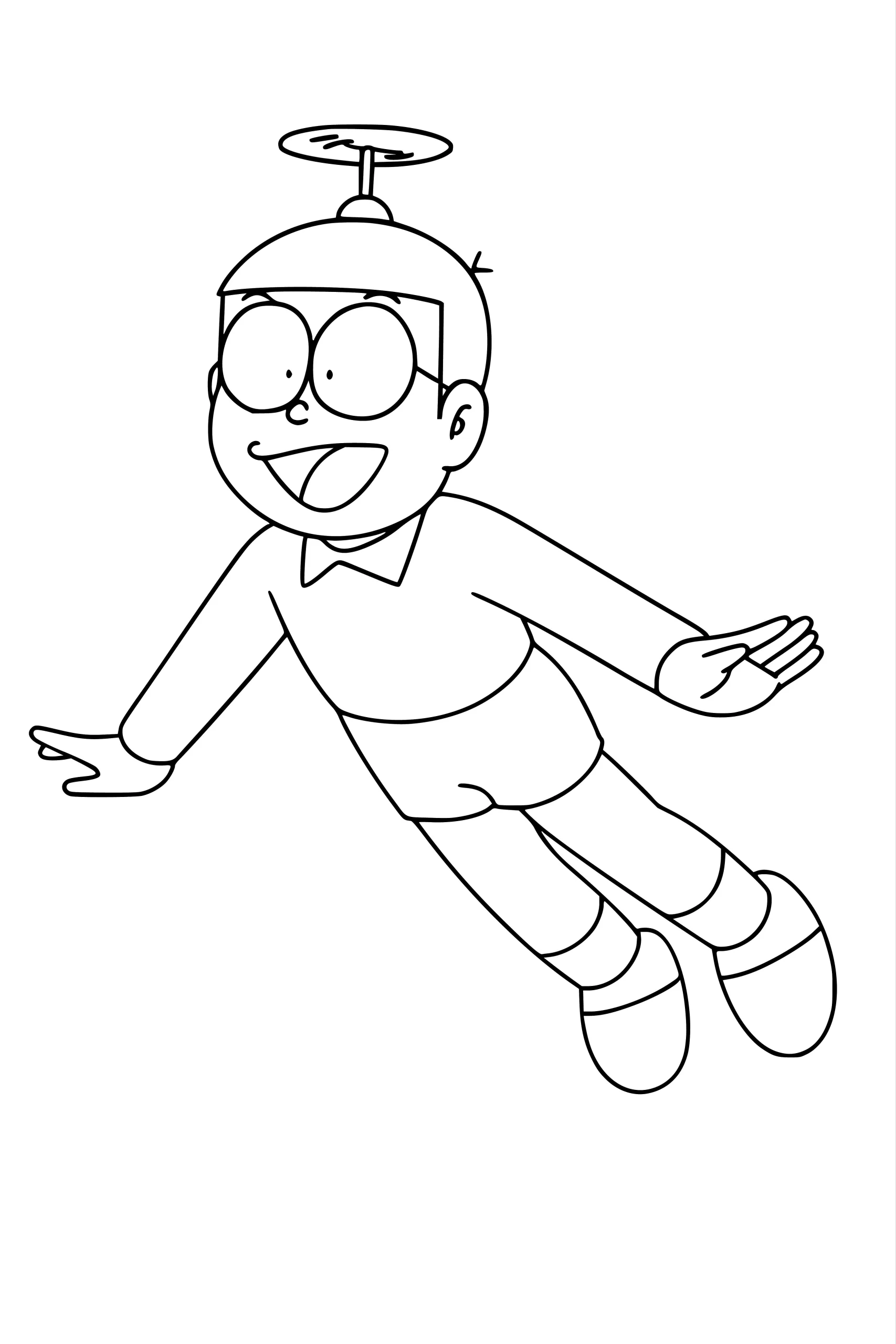 Gambar Mewarnai Nobita Naik Baling Baling Bambu