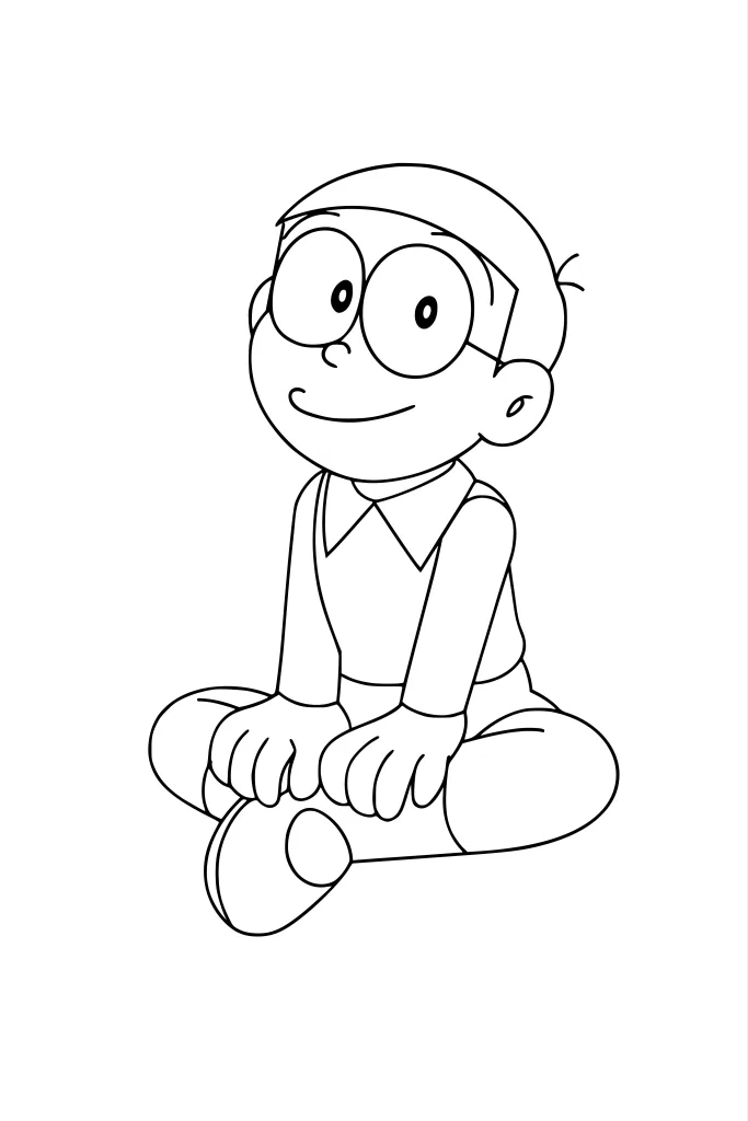 Gambar Mewarnai Nobita Tersenyum