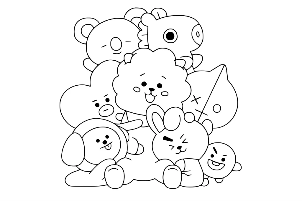 Gambar Mewarnai RJ di Peluk BT21