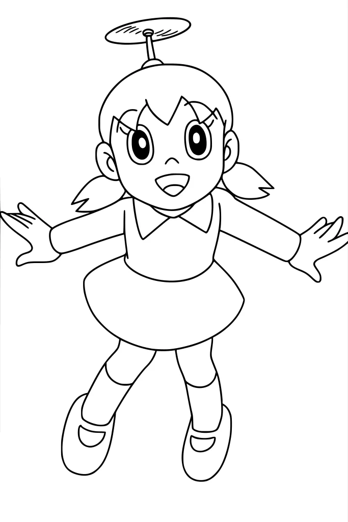 Gambar Mewarnai Shizuka Naik Baling Baling Bambu