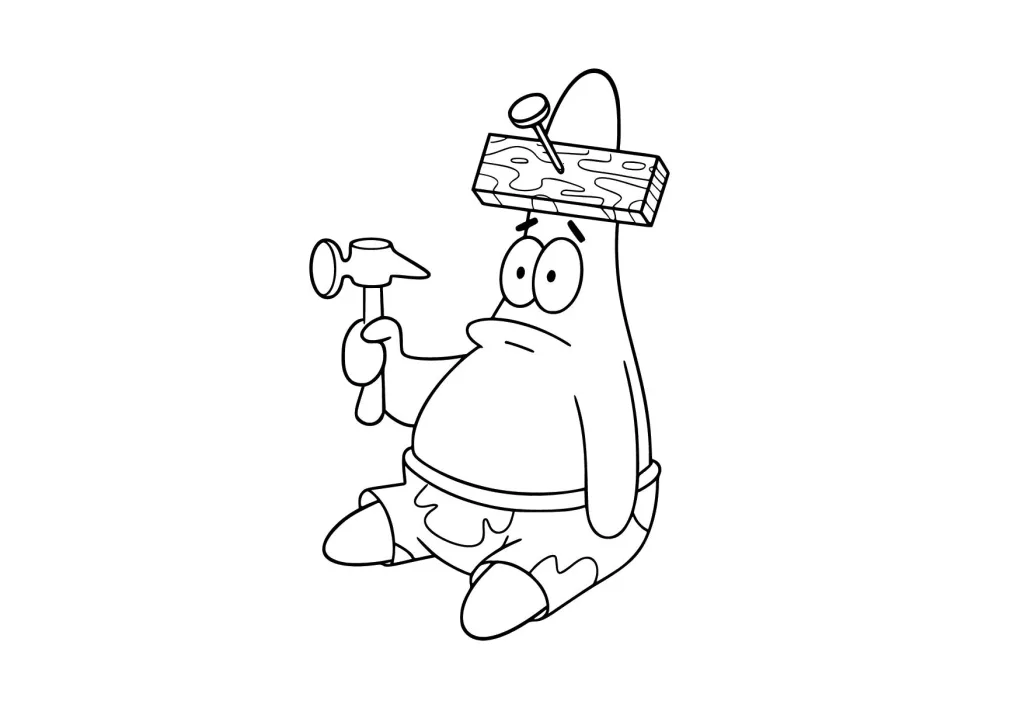 Gambar Mewarnai Patrick dengan Papan di Kepala