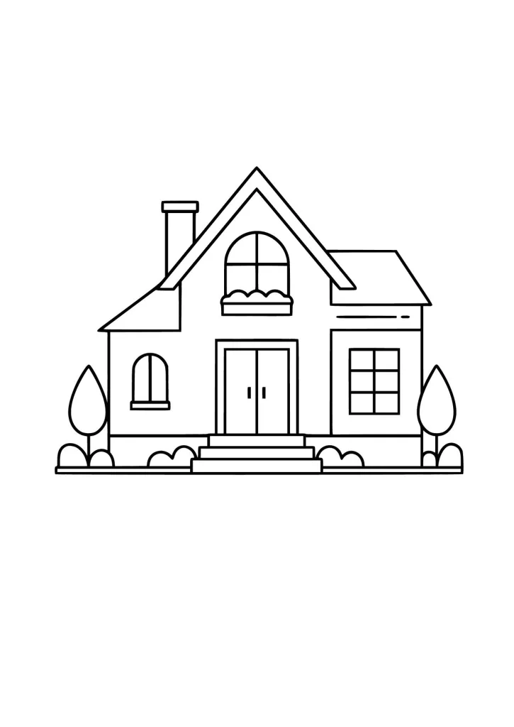 Gambar Mewarnai Rumah Kayu Simetris