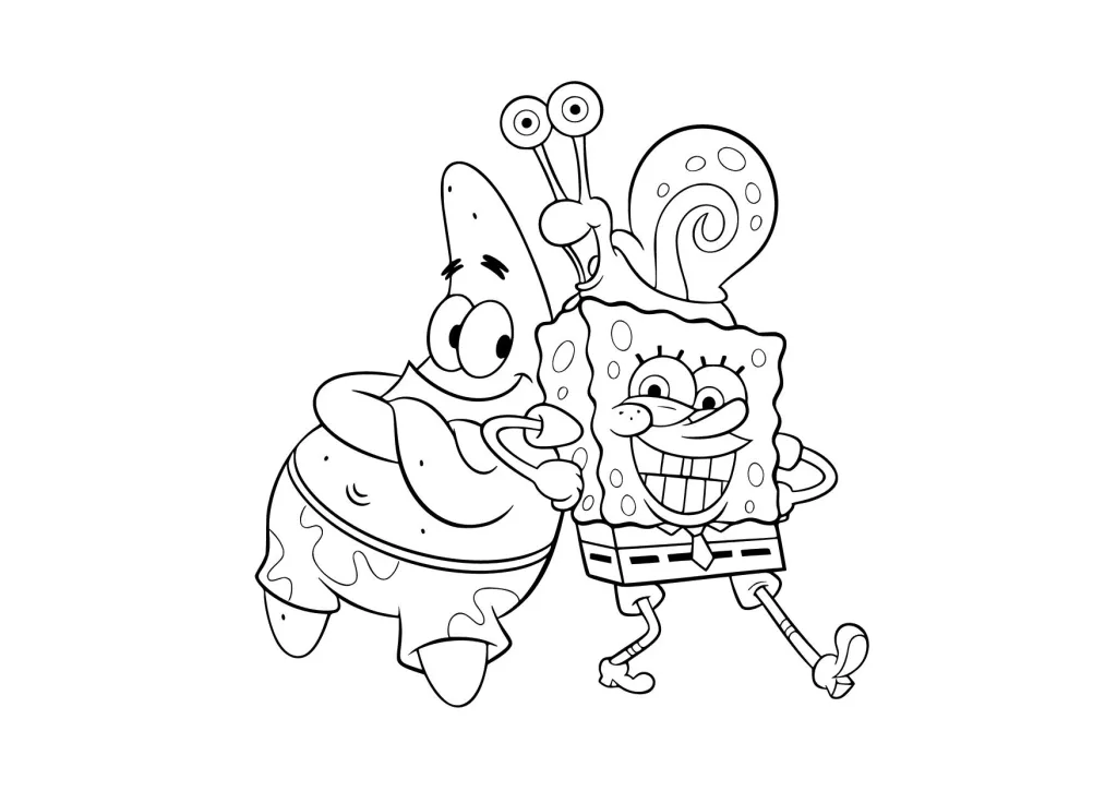 Gambar Mewarnai Spongebob Partick dan Gary