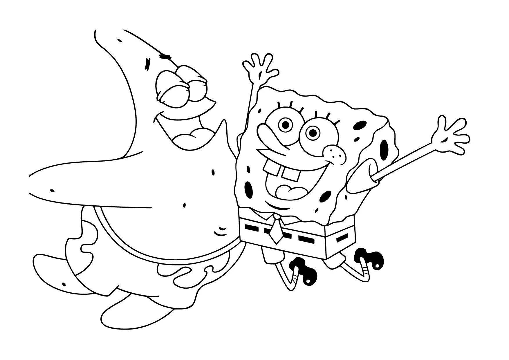 Gambar Mewarnai Spongebob dan Partick Bergembira