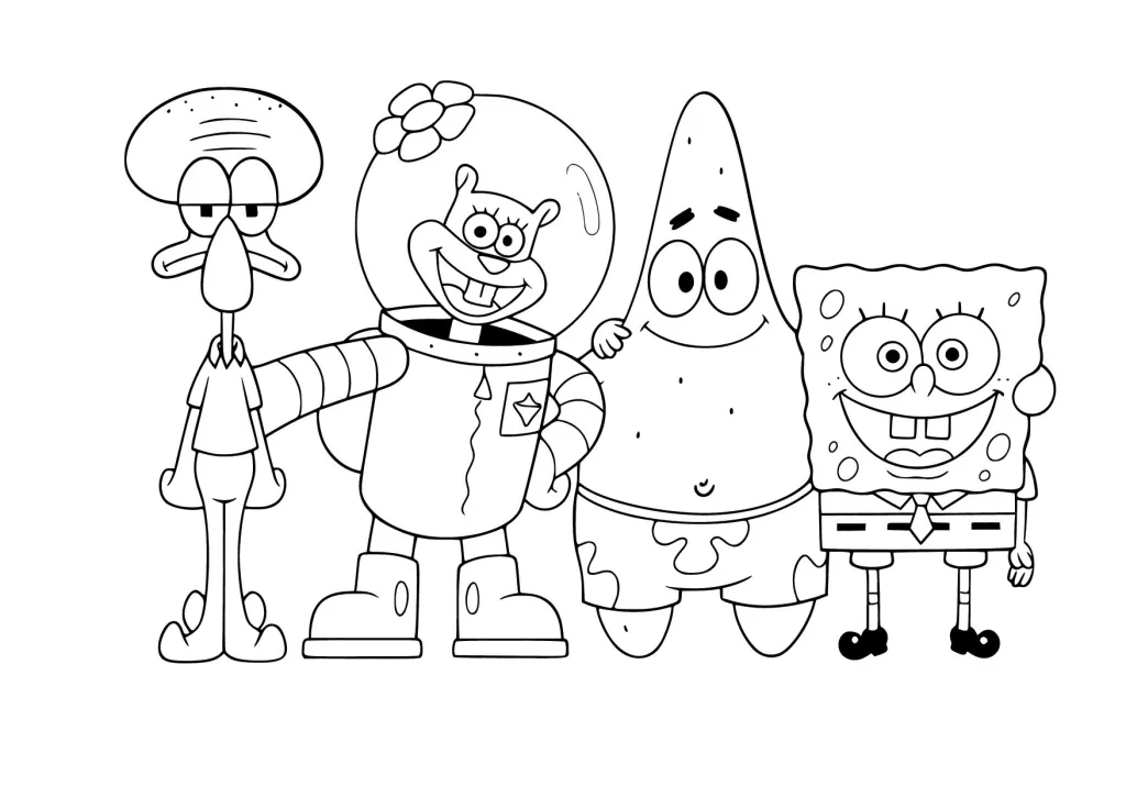 Gambar Mewarnai Spongebob dan Teman Teman