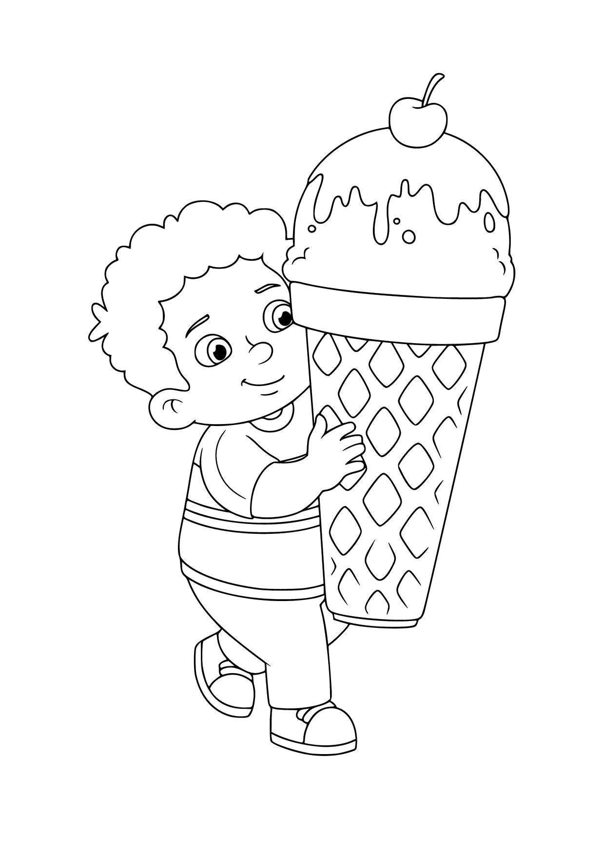 Gambar Mewarnai Anak Laki-Laki dan Es Krim Besar