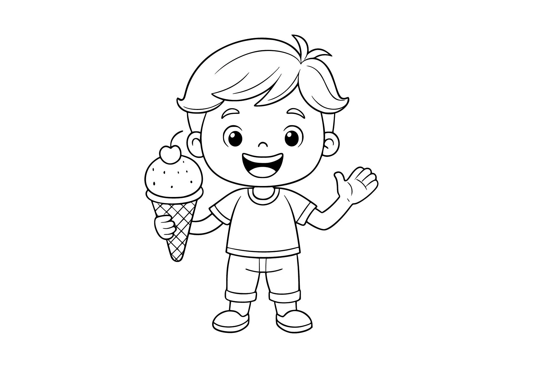 Gambar Mewarnai Anak Laki-Laki dan Es Krim Cone