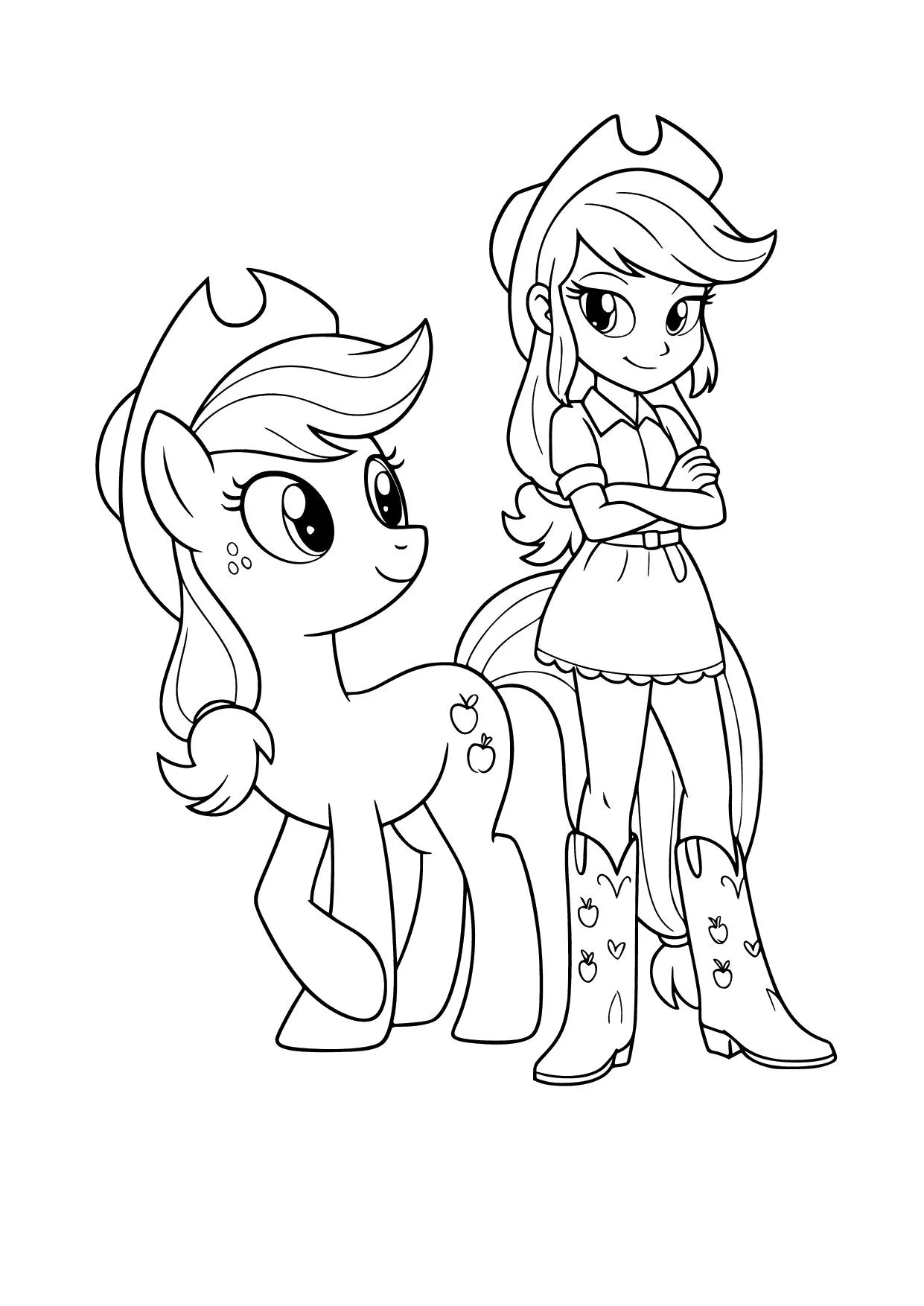 Gambar Mewarnai Applejack Versi Poni dan Manusia