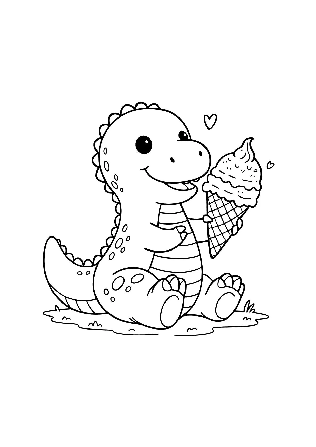 Gambar Mewarnai Dinosaurus dan Es Krim
