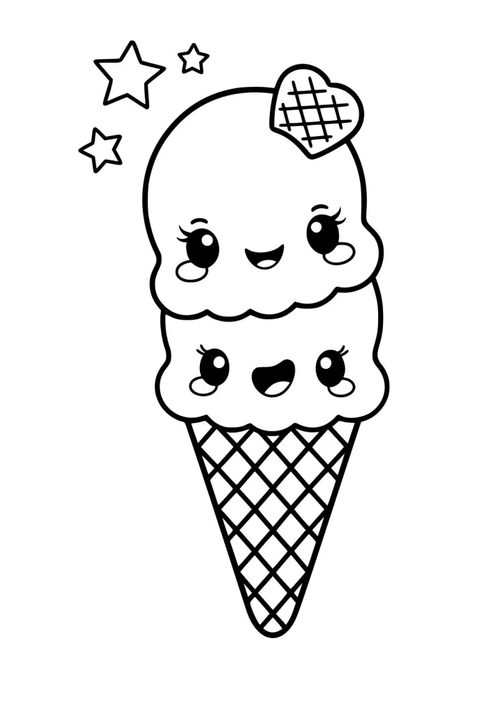 Gambar Mewarnai Es Krim Kawaii Bertabur Bintang
