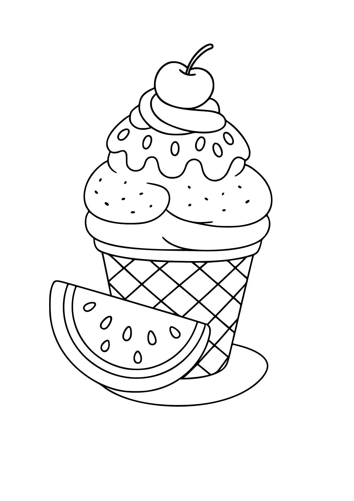 Gambar Mewarnai Es Krim dan Irisan Semangka