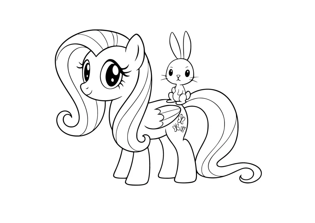 Gambar Mewarnai Fluttershy dan Kelinci
