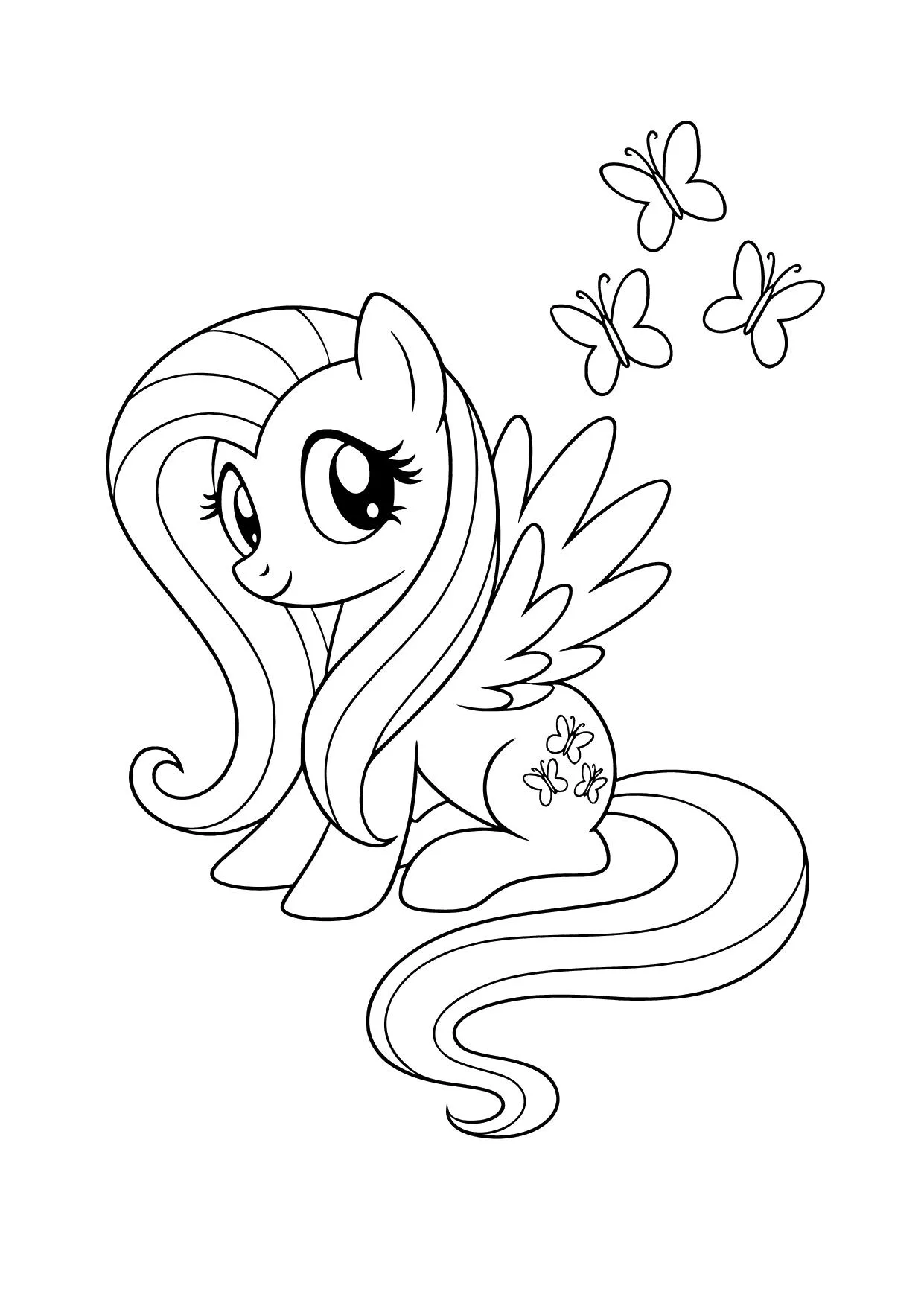 Gambar Mewarnai Fluttershy dan Kupu-Kupu