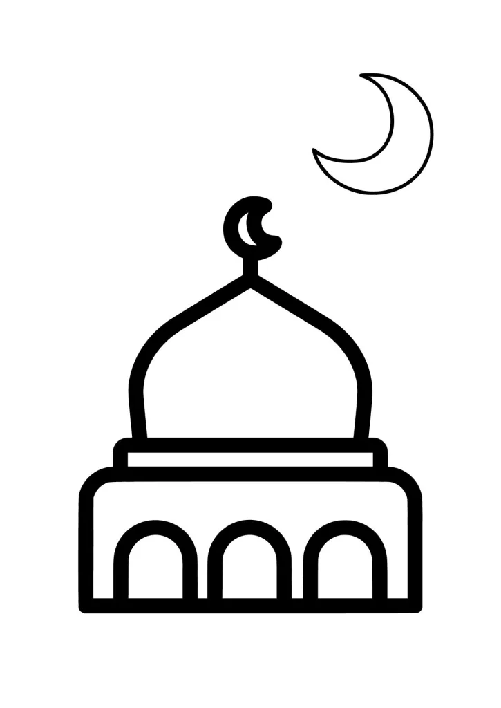 Gambar Mewarnai Ikon Kubah Masjid dan Bulan